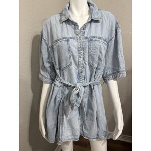 Free People Denim Dress Small Blue Cotton Oversized Boho Rodeo Party